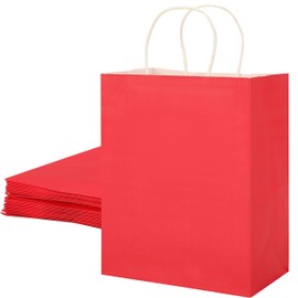 SUNCOLOR 25 Pack Red Gift Bags with Handles – 8x4.5x10 Medium Bags for Shopping, Retail, DIY, Wedding, Party Favors & Valentine's Day