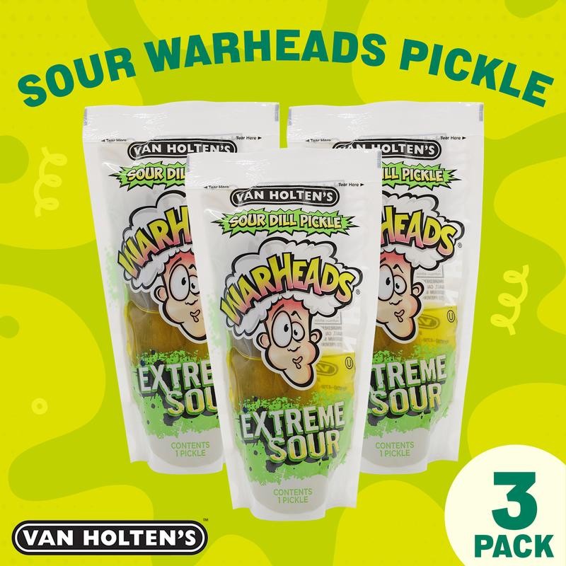Van Holten's Warheads Extreme Sour Pickle Pack Of 3!!!