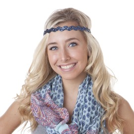 Hipsy Women's Adjustable No Slip Navy Blue Bling Glitter Team Sports Headband Multi Packs (Wave Navy Blue 2pk)