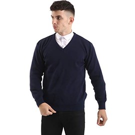 Brooklyn Clothing Mens V Neck Jumpers Soft Feel Acrylic Classic Fit Sweater Long Sleeve Casual Top (Navy, XXL)