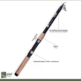 Zite Fishing Telescopic Fishing Rod Set, 2 Pieces Spinning Rod, 2.40 m, Trout Rod with Cork Handle, Also for Beginners and Children, Fibreglass Blank