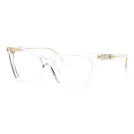 VOOGLAM Oversized Square Frame Fashion Crystle Glasses Anti-blue Light Women Wheat Head Rhinestones-7264