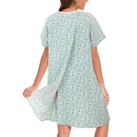 AVIIER 100% Cotton Hospital Gowns for Women Open Back Adaptive Clothing Nightgown Post Shoulder Surgery Patient Gown Green Flower S