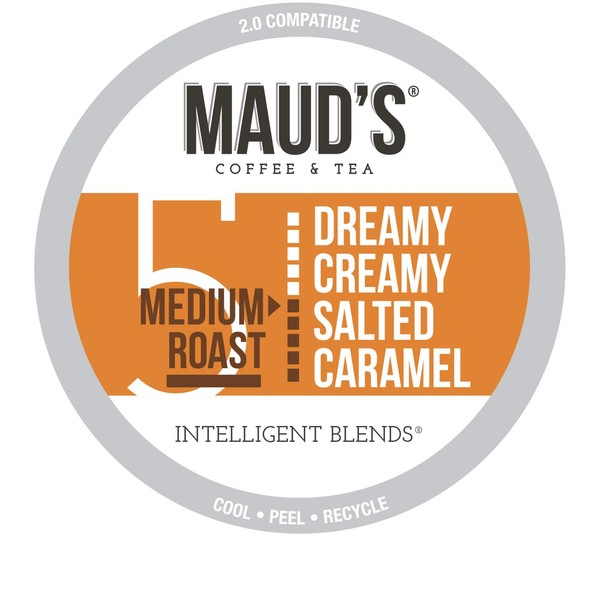 Maud's Salted Caramel Coffee (Dreamy Creamy Caramel), 100ct. Recyclable Single Serve Salted Caramel Flavored Coffee Pods – 100% Arabica Coffee California Roasted, Salted Caramel K Cups Compatible