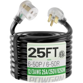 POWGRN 25ft Welder Extension Cord Outdoor with LED Indicator, 12 Gauge NEMA 6-50 Heavy Duty Welding Cord 3 Prong, 250V 12AWG SJTW Black, ETL