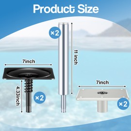 Timtin 6 Pcs Boat Seat Pedestals and Bases Kit Package with Lock in 3/4" Boat Seat Pin Post & 7" x 7" Base Pedestal Plate & Mount, 11 Inch Tall, Brushed Aluminum Finish for Marine Fishing Accessories