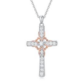 SILBAZ - Collar de cruz para mujer, colgante de cruz, joyería de aniversario, regalos de Navidad para esposa, mamá, Cobre, Sin piedra preciosa