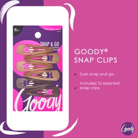 Goody Metal Contour Hair Snap Clips, 6 Count, Brunette Assorted Colors, Just Snap Into Place, Suitable for All Hair Types, Pain-Free Accessories for Women, Men, Boys and Girls, All Day Comfort