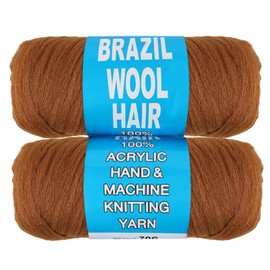 COOKOO 2 Roll Golden Brown Brazilian Wool Hair Yarn for Senegalese Twist Box Braids Faux Locs Jumbo Braids African Hair Braiding Twist Wraps Synthetic Hair Extensions 70G/Roll(Golden Brown#)