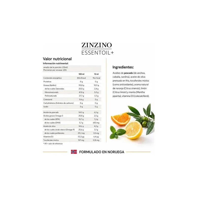 Zinzino Essentoil Omega Vitamina 300ml Naranja Limón Menta