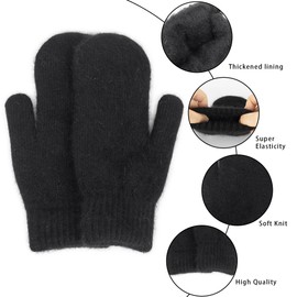OVOY Winter Knitted Mittens Soft Warm Elastic Cold-Weather Thick Lining Gloves for Women and Men