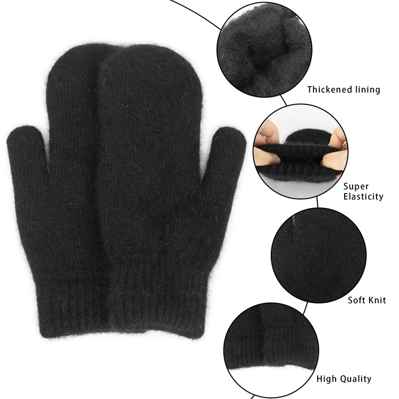 OVOY Winter Knitted Mittens Soft Warm Elastic Cold-Weather Thick Lining
