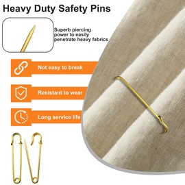 Extra Large Safety Pins, 10 PCS Heavy Duty Big Safty Pins for Clothes, Diaper, Blankets, Leather, 4" Gold