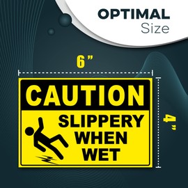 Caution Slippery When Wet Sign - 4 x 6 Wet Floor Signs 3 Pack - Wall Caution Stickers Wet Floor Sign