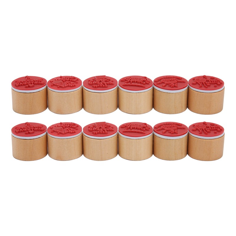 12Pcs Birthday Stamps Wooden Handle Assorted Style Clear Pattern Wooden