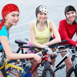 Geyoga 6 Pcs Women Head Scarf Pre-Tied Head Scarves Beanies Covers Cap Stretch Print Sleep Turban Hat Ruffle Beanie Scarf (Retro)