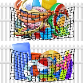 2 Pack Large Pool Float/Toy Storage Net with 40 Hooks and Storage Bag,Hanging Pool Float Holder Poolside Storage Mesh Net for Pool Floats,Swim Rings,Balls,Inflatable Toys,Pool Accessories