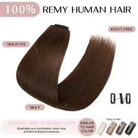 Clip-In Real Hair Extensions, 8 Wefts Hair Extensions, 100% Remy Human Hair, Thin, Straight, Medium Brown #4, 61 cm, 80 g