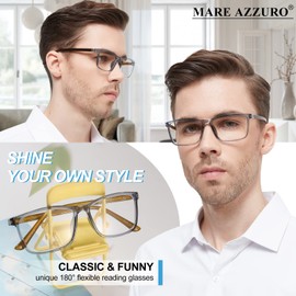 MARE AZZURO Large Reading Glasses 3.5 Men Flexible Square Readers 100 125 150 175 200 225 250 275 300 350 400 500 600 (Grey, 3.50)