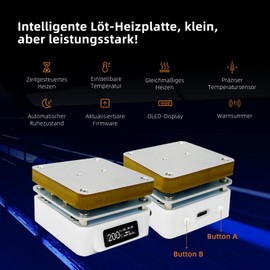 SQRC T55 Soldering Station Mini Hot Plate PCB SMD Preheat Soldering Station 25V 95W Rework Heating 55x55mm Plate OLED Display with PD65W Adapter