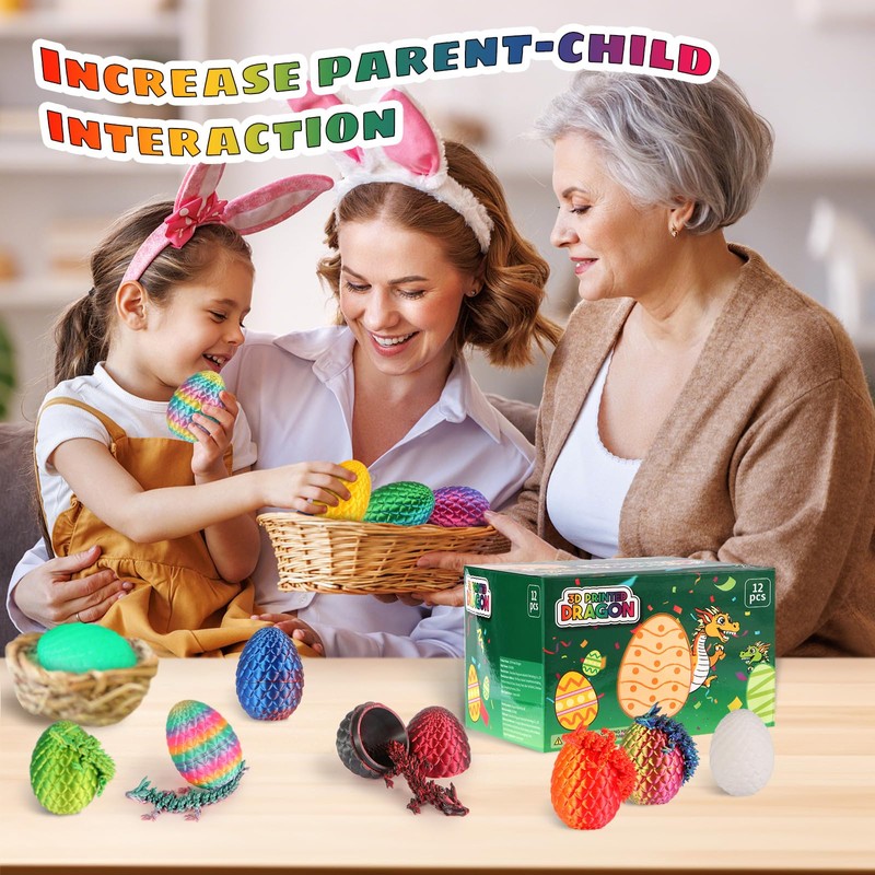 12PCS 3D Printed Dragon Eggs with Dragon Inside, Mini Dragon