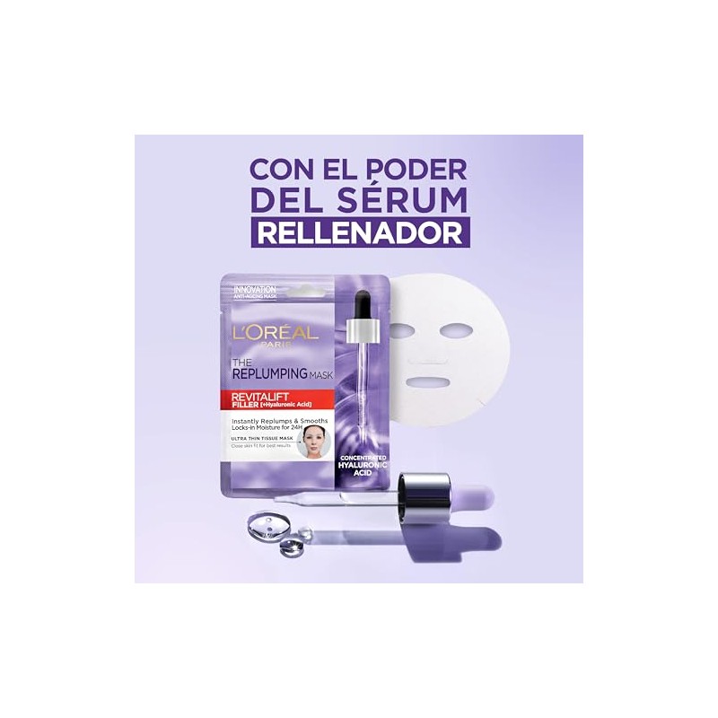 LOréal Paris Revitalift Mascarilla Rellenadora Ácido Hialurónico, 1 Pza