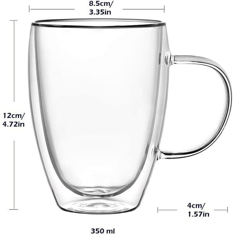 Wells 4-Pack 12 Oz Double Walled Glass Coffee Mugs with