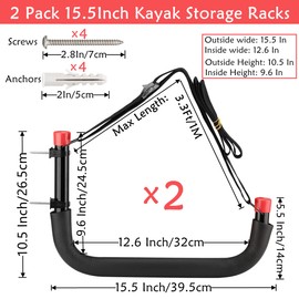 Heavy Duty Garage Storage Hooks, Wall Mount Kayak Storage Racks, Naikozmo Hangers Black + Red