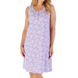 Slenderella Ladies Sleeveless Jersey Cotton Nightdress Lilac Floral Print Nightie (UK 10/12)
