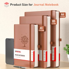 Notebook B5 Large Lined Journal, 320 Page Leather Notebook Notepad for for Women Men Writing, 100gsm No Bleed Notebook with Index Pages for Work School Travel, 19 x 25 cm - Brown