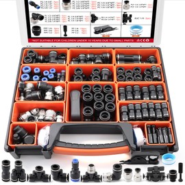 170PCS Push-to-Connect Air Fittings Kit, Quick Connect 1/8",1/4",5/16",3/8",1/2" NPT with PU Reducer for Air Compressor, Pneumatic Tools, Truck Air Brakes, Automotive & Garage Workshop