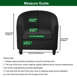 CRFATOP 2 Piece Club Chair Slipcover Stretch Barrel Chair Covers Printed Tub Chair Slipcovers Soft Armchair Covers Removable Furniture Protector Arm Chair Cover for Living Room,Black