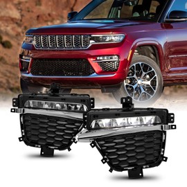 AKKON - Fits 2022-2024 Jeep Grand Cherokee [Two-Row Model] LED Fog Lights Pair Left+Right w/Wire Harness Power Switch