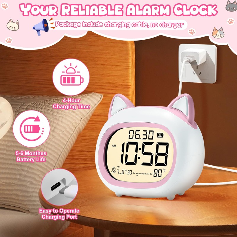 Kids Alarm Clock with Night Light for Kids, Small Digital