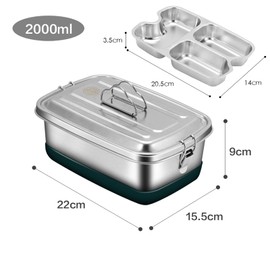 LANTING Lunch Box, Stainless Steel, 304 Stainless Steel Lunch Box, Lunch Box with Compartments, 2000 ml Metal Lunch Box with Compartments, for Adults, for School, Work, University, Hiking