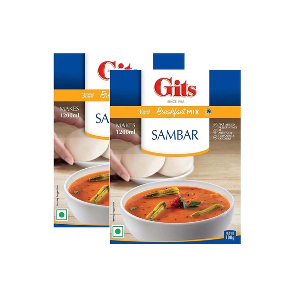 Gits Sambhar Breakfast Mix 100g - Amazing South Indian Breakfast - A Must With Idlis, Dosa & White Rice (Pack of 2)