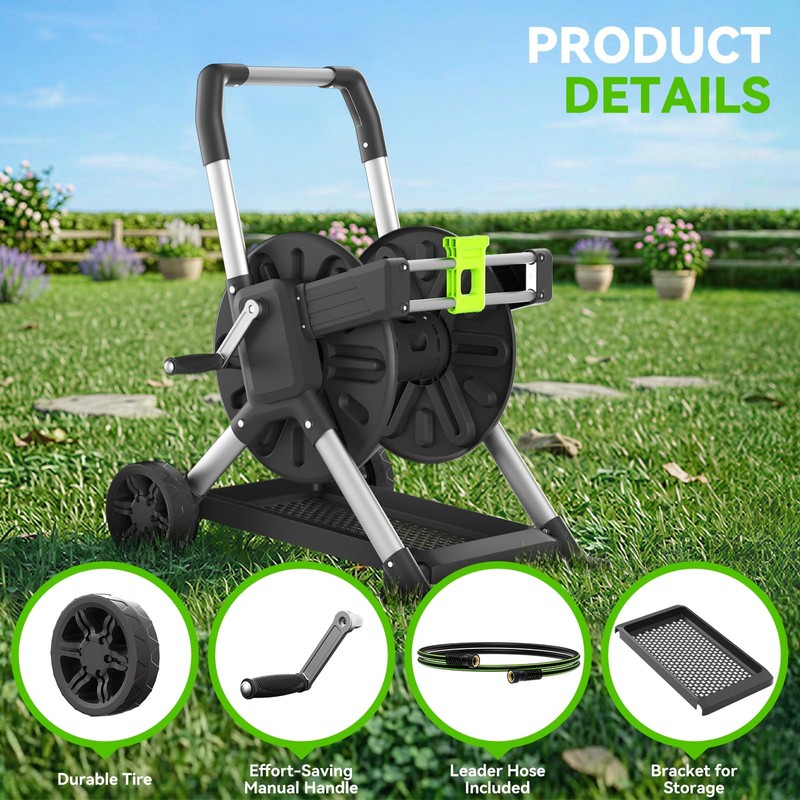 Yestar Upgrade Garden Hose Reel Cart, Holds 200 Ft 5/8"