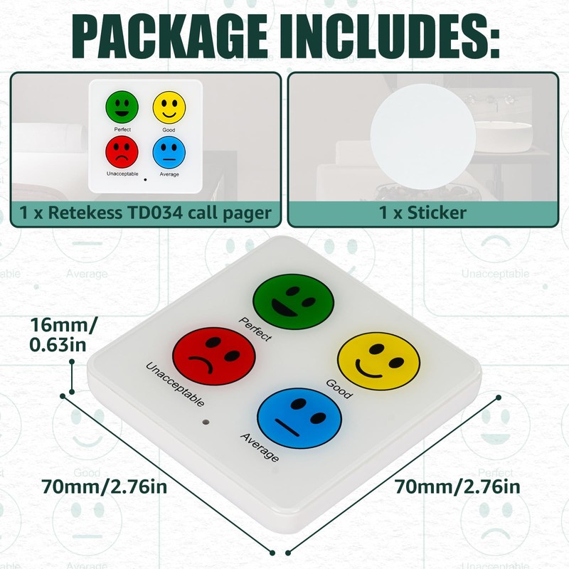 Retekess TD034 Wireless Restaurant Pager,Service Rating Button,5 4-Key Customer Rating