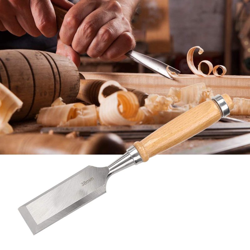 Wood Chisel Tool, 38mm Construction Wooden Handle Flat Chisel for