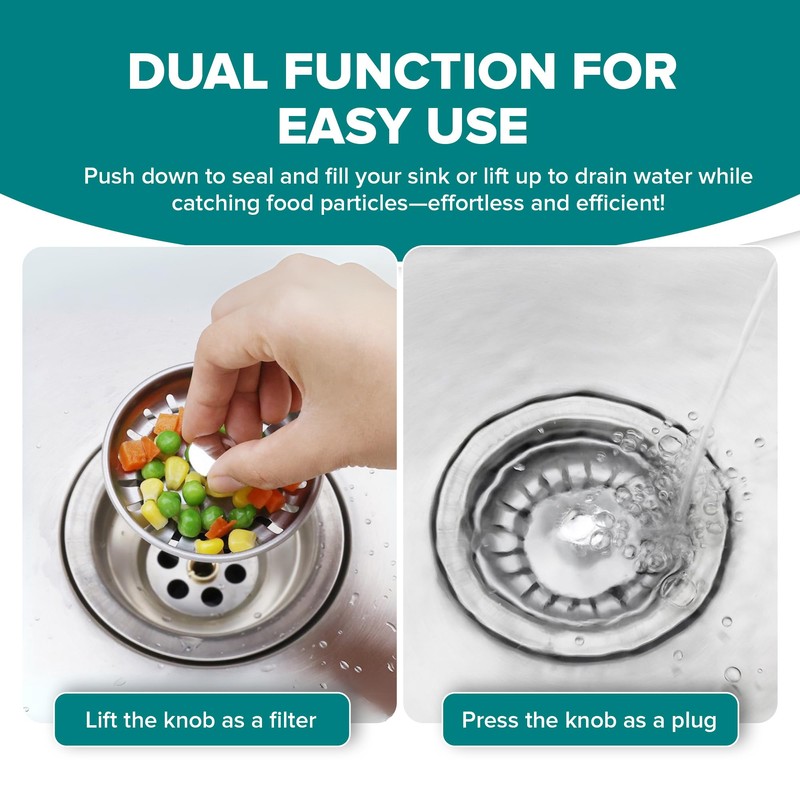 Luxe House Kitchen Sink Strainer Plug, 304 Stainless Steel, Food