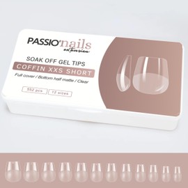 Passio'nails Nagelspitzen für amerikanische Nägel (Coffin XXS kurz, transparent) Box 552 Stück 12 Größen, für Nageltechniker, Anfänger, Nägel zu Hause, Nagelstudios, Damen