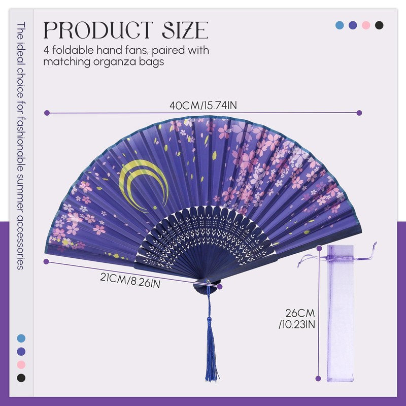 Juyibaao 4 Pack Folding Hand Fans, Japanese Style Handheld Fans