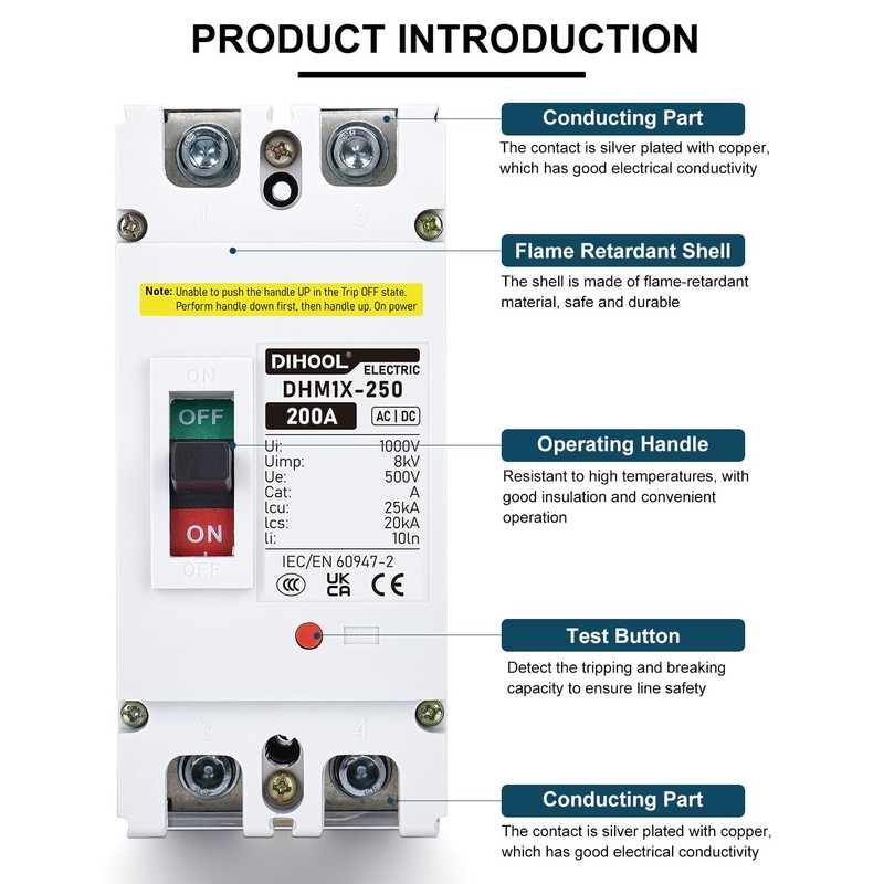 DIHOOL DC 200 Amp Breaker, 500V Battery Disconnect Switch for