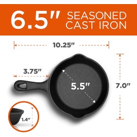 Commercial Chef 6.5 Inch Cast Iron Skillet, Black