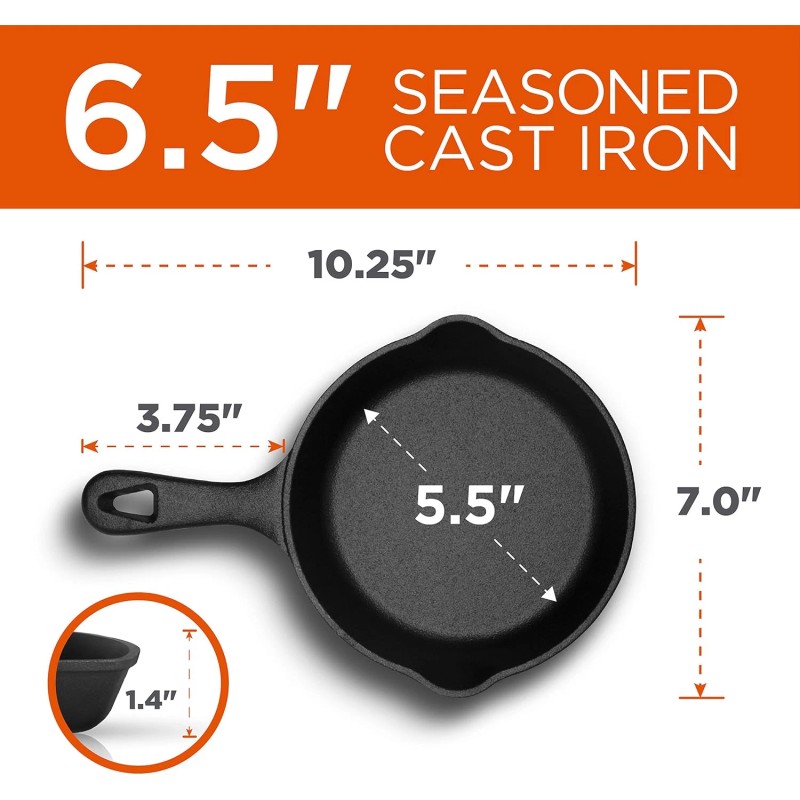 Commercial Chef 6.5 Inch Cast Iron Skillet, Black