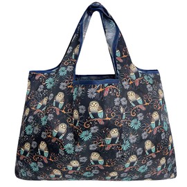 allydrew Large Foldable Tote Nylon Reusable Grocery Bags, Deco Owls