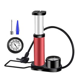 Bike Tire Pump, MasoAuto Cycling Floor Pump with Preesure Gauge & Inflation Needle, Portable Alloy Bike Foot Pump Car Motorbike Tyre Inflator Universal Presta & Schrader Valve (Red)