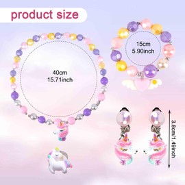 GWAWG Unicorn Necklace Bracelet Girls Colourful Jewellery Set Necklace Earring Bracelet Ring Set for Little Girls Princess Dress Up Great Fashion Jewellery and Party Favours Gift, Stone