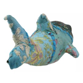 Great White Shark Hand Crafted Paper Mache In Colorful Sari Fabric Figurine