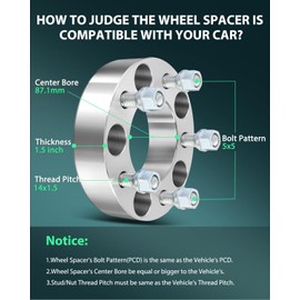 SCITOO 4X 1.5 inch 38mm 5X5 to 5X5 Wheel Spacers Adapters 5X127mm to 5X127mm 87.1mm Hub Bore 5 Lug 14x1.5 Studs for C1500 for Suburban for Yukon for Tahoe
